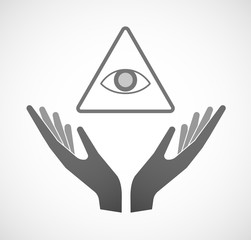 Two hands offering an all seeing eye