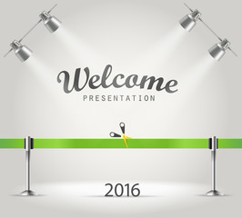 Aufkleber - Photorealistic bright stage with projectors and green ribbon. Pr