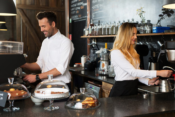 Wall Mural - People working at cafe, behind the bar