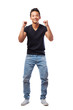 © asierromero - portrait of a young asian man doing a winner gesture