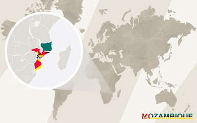 Wall Mural - Zoom on Mozambique Map and Flag. World Map.