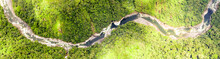 Aerial Water Stream Panoramic Jungle River Shot Overlooking Scenic Shot Of Pastaza River In Andes High Altitud Full Size Chopper Shot Aerial Water Stream Panoramic Jungle River Shot Excursion Canopi