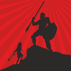 Wall Mural - David and Goliath. Silhouette, hand drawn