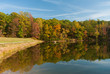Panoramic view at the lake and forest in a fall