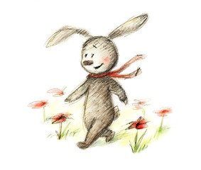 Wall Mural - bunny in red scarf