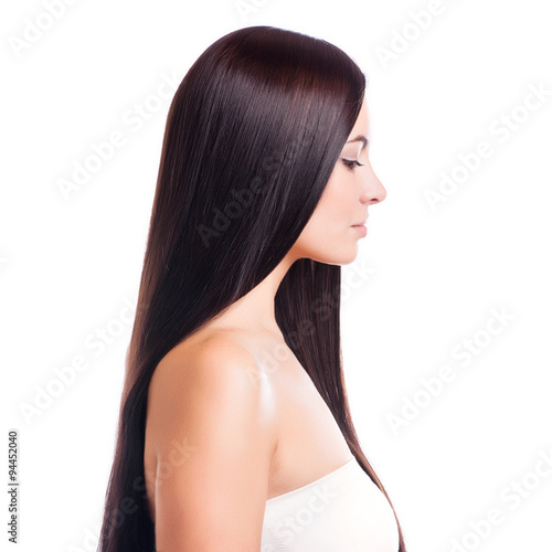 Photographie Brown Hair.Beautiful Femme aux cheveux longs Raides