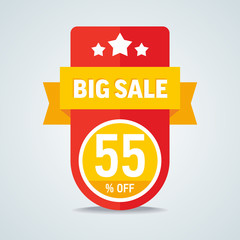 Wall Mural - Big sale of 55 percent of the label with a yellow ribbon. Vector