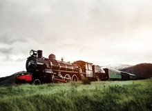 Steam Train In A Open Countryside Natural Scene Concept