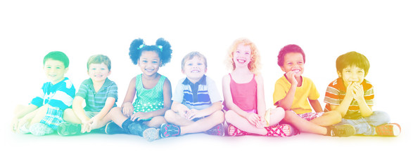 Sticker - Children Kids Happiness Multiethnic Group Cheerful Concept
