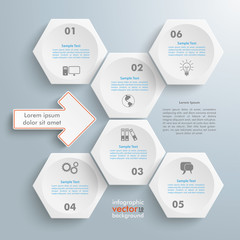 Wall Mural - 6 White Hexagons Arrow Flowchart