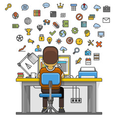 Man sitting at desktop and working on the computer.