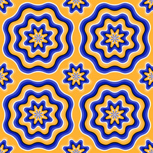 Abstract Seamless Pattern Of Fancy Flowers With Optical Illusion Of Movement. Swatch Is Attached