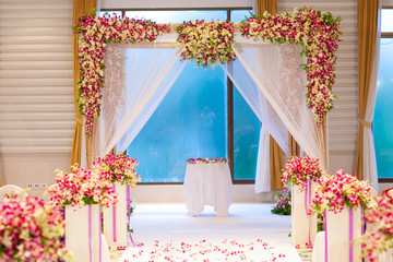 beautiful wedding ceremony design decoration elements with arch,