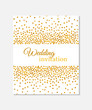 Wedding invitation card with falling golden dots on white background. Vector template. You can use it for invitation, flyer, postcard, greeting card, banner etc.