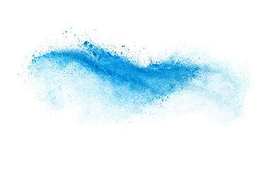 Freeze motion of blue dust explosion isolated on white backgroun