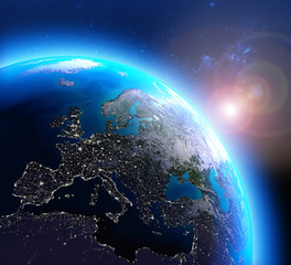 city lights in europe seen from space / elements of this image furnished by nasa.