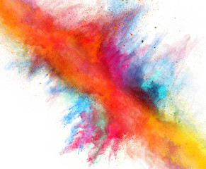 Launched colorful powder on white background