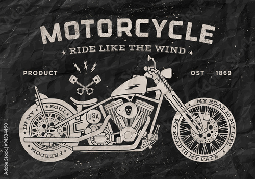 Dekoracja na wymiar  motocykl-wyscigowy-w-stylu-starej-szkoly-plakat-czarno-bialy-nadruk-na-t-shirt-wektor