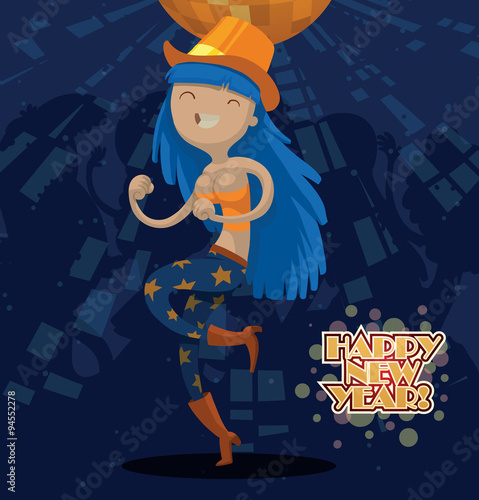 Vector Cartoon Image Of A Girl With Blue Hair In An Orange Top