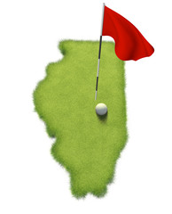 Wall Mural - Golf ball and flag pole on course putting green shaped like the state of Illinois