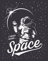 t-shirt design print. space theme. monochrome style