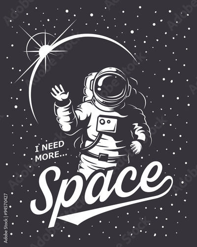 T-shirt design print. Space theme. Monochrome style