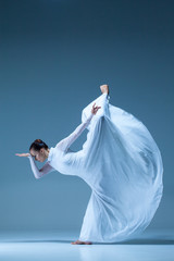 Wall Mural - Portrait of the ballerina on blue background