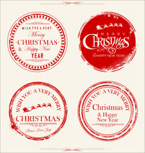 Merry Christmas Grunge Rubber Stamp 