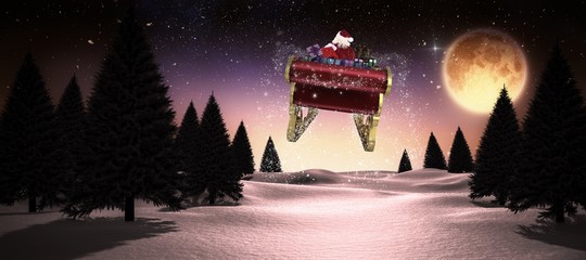 Sticker - Composite image of santa flying his sleigh