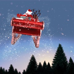 Wall Mural - Composite image of santa flying his sleigh