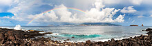 Beautiful Panoramic Summer Seascape At The Azores With A Beautiful Rainbow And Cloudscape