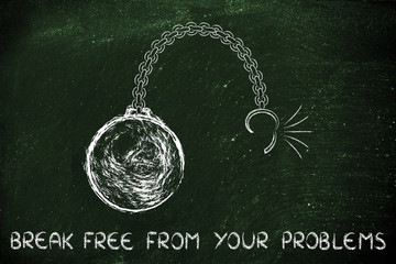 Wall Mural - broken chain with ball and text break free from your problems