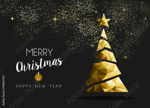 Fotografie, Obraz Merry christmas happy new year golden triangle tree