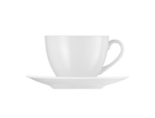 White Cup And Saucer Isolated On White Background