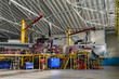 Inside aerospace hangar stand airplane