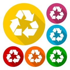 Sticker - Recycling Symbol icons set with long shadow