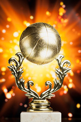Wall Mural - basketball trophy against shiny sparks background