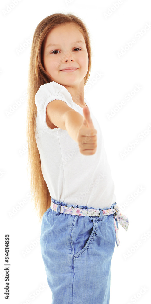 Beautiful little girl, isolated on white