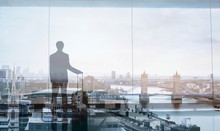 Double Exposure View Of Abstract Business Traveler