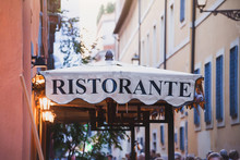 Italian Restaurant, Sign On The Street In Rome, Italy
