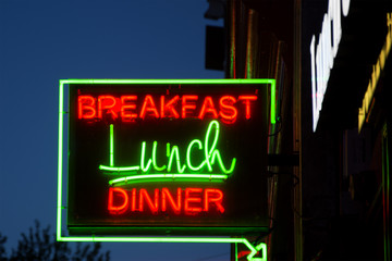 Breakfast Lunch Dinner Neon Sign at a New Restaurant