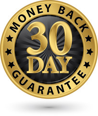 Wall Mural - 30 day money back guarantee golden sign, vector illustration