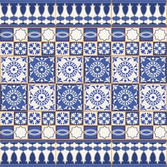 Naklejka na meble Seamless  pattern from tiles and border. Moroccan, Portuguese, Azulejo ornaments. 