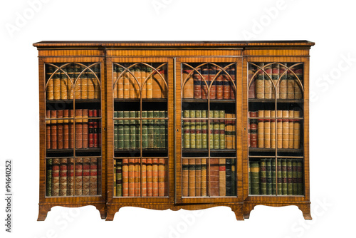 Bookcase Cabinet Antique Vintage With Glass Doors Isolated On Wh