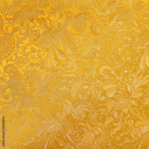 Fotomural Golden floral ornament brocade textile pattern