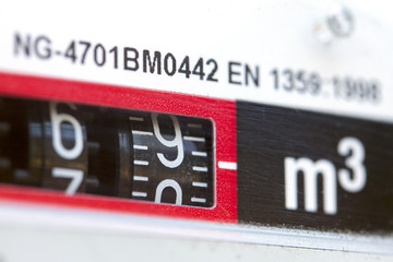 macro shot of gas meter numbers