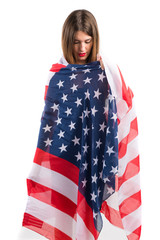 Girl holding an american flag