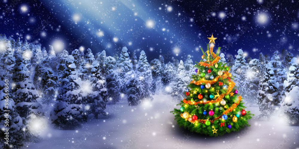 Weihnachtsbaum im schönen Schnee Stock Photo
