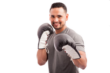 Wall Mural - Man enjoying boxing practice