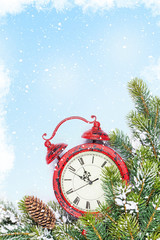 Aufkleber - Christmas background with clock and branch